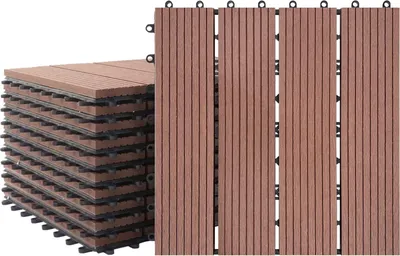 Zdjęcie produktu dla TRMLBE 11x Płytki tarasowe i balkonowe WPC Możliwość montażu płytek ogrodowych Wood Optic Łącznie ok. 1m² (30x30cm/szt., brązowy)