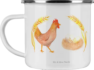 Produktbild von Mr. & Mrs. Panda Teetasse Huhn Stolz - Weiß - Geschenk, Landwirtin, Spruch, Pott, Emaille Tasse, Hühner, Hof, Teebecher, Hahn, Outdoor, Haferl, Schwangerschaft, Bauernhof