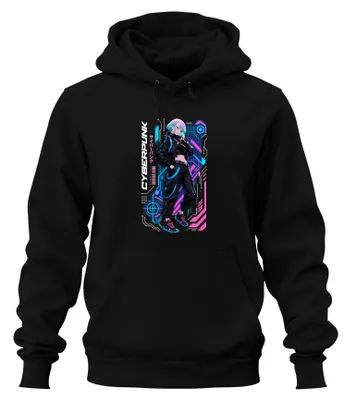Zdjęcie produktu dla Bluza z kapturem w stylu cyberpunk, anime, techwear, Japonia, Y2K, manga, czarna, rozmiar L