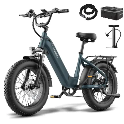 Produktbild von E-Bike 20 Zoll Alu-Fatbike mit tiefem Einstieg, 150 kg Zuladung, 15Ah Akku & Hydr. Scheibenbremsen, Kieferngrün matt