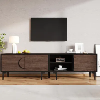 Produktbild von Lowboard / TV‑Schrank / TV‑Lowboard mit 2 Schränke, 180×35×49 cm, für Wohnzimmer, für Fernseher bis 80 Zoll