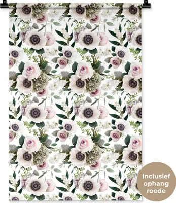 Produktbild von MuchoWow® Wandteppich Wandbehang Blumen - Rosen - Anemone 60x90 cm Tapisserie Dekoration Wandtuch - Foto-Teppich - Abwaschbar