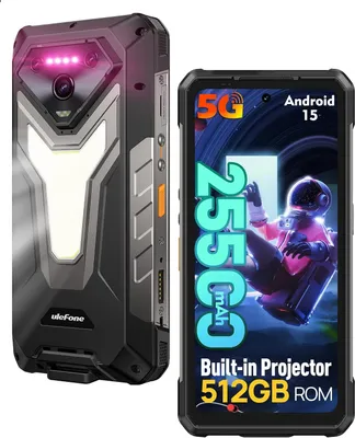 Immagine prodotto di Ulefone Armor 34 Pro 5G Outdoor Handy mit Projektor, 32GB+512GB/2TB AI Outdoor Smartphone Android 15, 25500mAh 6.95" FHD+ 1100LM Campinglampe, WiFi 6E