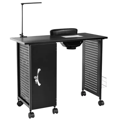 Produktbild von GOPLUS Maniküretisch, mobile Nagelstation mit Nagelstaubsammler, 5 Schubladen, LED Lampe, Handballenauflage & Metallkorb, Nagelschreibtisch