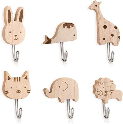 Produktbild von Stück hölzerne Wandhaken für Kindergarderobe, selbstklebend, ohne Bohren, für Handtücher oder Kleidung