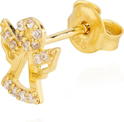 Produktbild von Einzelohrstecker Schutzengel 925 Silber vergoldet 8,5x6mm Zirkonia weiß Ohrring