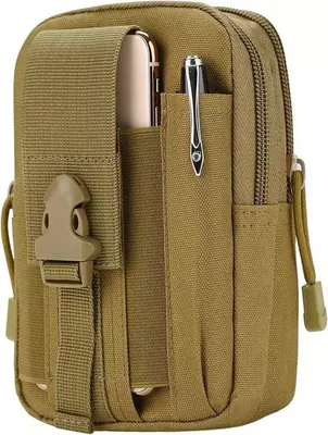 A close-up view of a tactical belt pouch.