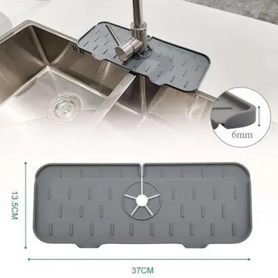 Produktbild von Faucet Absorbent Pad - Silikon Wasserhahnmatte - Wasserdichter Spüle Spritzschutz - Abtropfmatte für Küche und Bad - 37 x 13,5 cm - Grau