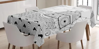 Produktbild von ABAKUHAUS Odyssee Tischdecke, Abstrakt Einfarbige Komposition mit Antik Künstlerischem Schiff auf Wellen, 140 x 200 cm, Charcoal Grau und Weiß
