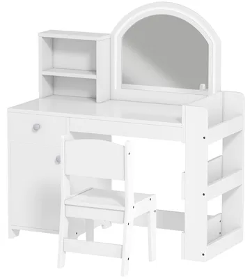 Produktbild von Schminktisch fš¹r M?dchen, Kinderschminktisch mit Hocker und Spiegel mit LED-Beleuchtung, 1 Schublade und 5 Ablagen, Wei?