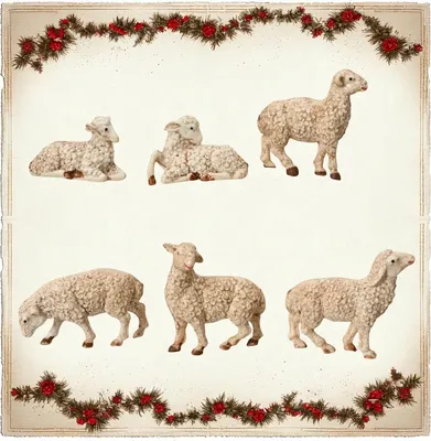 Produktbild von Lose Tiere für die Krippe - Set mit 6 Schafen - 12 cm hoch