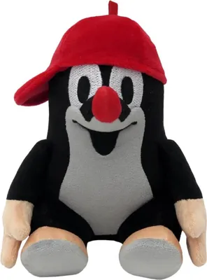 Imagen del producto de El pequeño topo, con 16 cm de altura cuando está de pie, con gorra roja y base