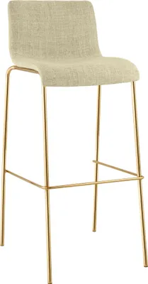 Produktbild von Barhocker TENAR - Stoff Creme 43x48x100 cm Gold | Barstuhl Mit Lehne Tresenhocker Tresenstuhl Kneipenhocker Kneipenstuhl
