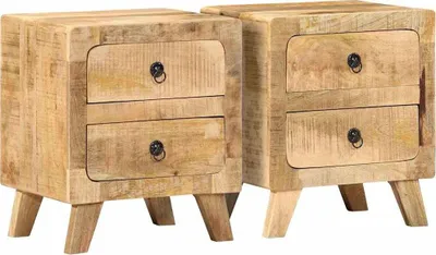 Produktbild von Nachttisch 2 Stk. 40x32x46 cm Raues Massivholz Mango