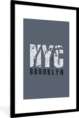 Produktbild von MuchoWow® MuchoWow® Gerahmtes Poster New York - Blau - Karte 60x90 cm - Poster mit zchwarzem Bilderrahmen - Dekoration - Wandposter Wohnzimmer - Hochwertig