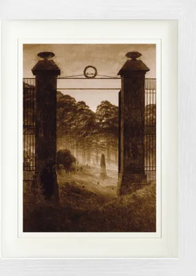 Obrázek produktu pro Caspar David Friedrich Zarámovaný obraz s elegantní paspartou | Obrazy na zeď | V rámu - Vchod na hřbitov, 1825, sépie (40 x 30 cm)