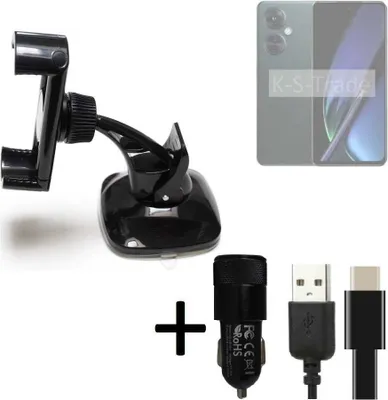 Produktbild von K-S-Trade Handy-Halterung kompatibel mit Oppo K11x Windschutzscheibe / Armaturenbrett + LADEGERÄT mit Mico USB Kabel Autohalterung Scheiben-Halterung