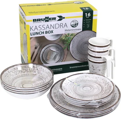 Produktbild von Brunner Lunch Box Kassandra 16-tlg. Melamin Geschirr Set Camping Teller Becher