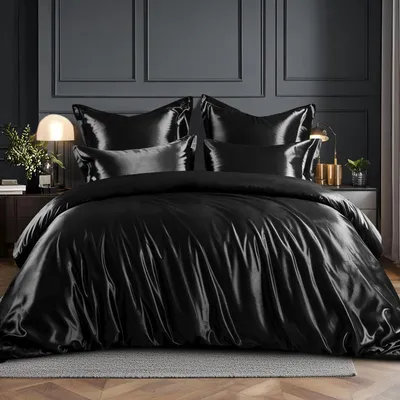 Produktbild von Bettwäsche 220 x 240 cm, 3-teilig, schwarz, Satin, mit Kissenbezügen, für Schlafzimmer