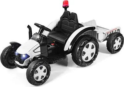 Immagine prodotto di Trattore COSTWAY 12V con telecomando 2.4G e rimorchio staccabile, trattore cavalcabile per bambini 2 in 1 con faro, clacson, lettore MP3 e porta USB, trattore elettrico per bambini 3-8 anni (bianco)