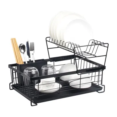 Imagen del producto de Organización eficiente de la cocina: práctico escurreplatos de metal de dos niveles, color