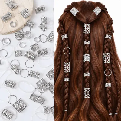 Haarperlen-Set, 80 Stück, Silber, für Dreadlocks & Flechten