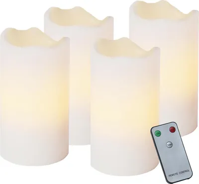LED Kerzenset - Echtwachs - flackernde LED - Timer - Fernbedienung - weiß - 4er Set