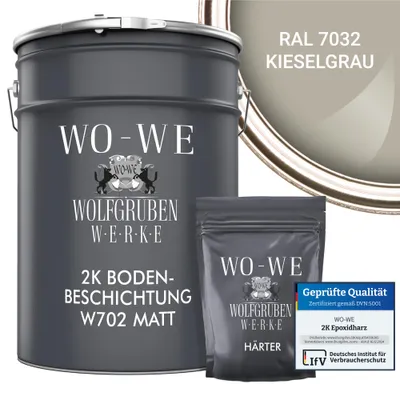 Produktbild von 2K Epoxidharz Garagenfarbe Bodenbeschichtung MATT W702 Kieselgrau RAL7032 - 10kg