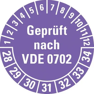 Produktbild von Dreifke® Prüfplakette  nach VDE 0702, 28-34, violett, Dokumentenfolie,...