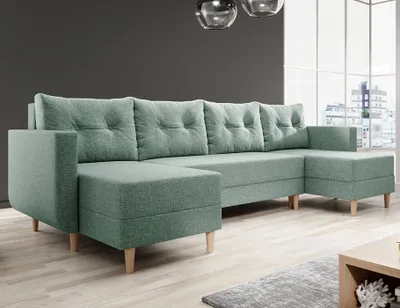 Produktbild von Easy4You Ecksofa Minze BALDUR U-Form – 303x93x145 cm - Schlafsofa mit Bettkasten und Schlaffunktion - Eckcouch mit Stauraum, Holzfüße und Kissen – Stoff Lux 29