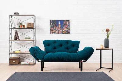 Zdjęcie produktu dla Hanah Home, Nitta - Petrol Blue, sofa rozkładana, 2-osobowa, petrol blue, mikrofibra, 155 x 85 x 70 x cm