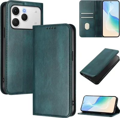 Image de Housse de téléphone portable pour Tecno Spark 40 4G, Vintage Cuir RFID Protection Porte-carte Stand Fonction magnétique Housse à rabat Vert