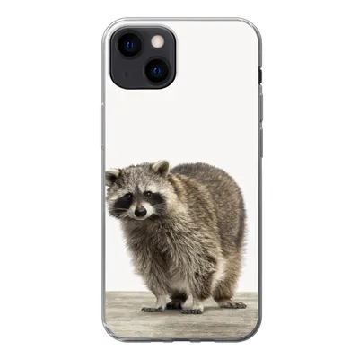 Produktbild von MuchoWow® Handyhülle Schutzhülle Hülle für iPhone 13 Waschbär - Tiere - weißer Hintergrund - Jungen - Mädchen - Kinder Silikon Softcase Handy Hülle - Karteninhaber