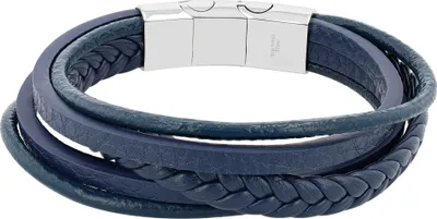 Produktbild von Akzent Armband, mehrreihig, Leder mit Kunstleder & 316L Edelstahlelemente, dunkelblau
