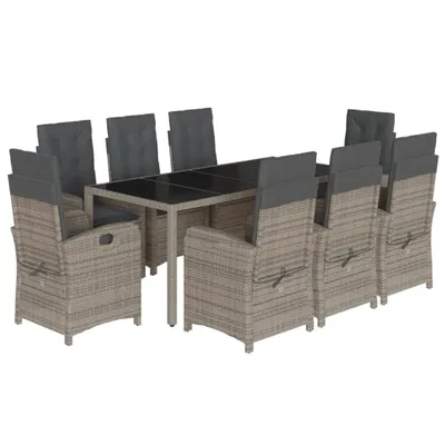 Produktbild von vidaXL 9-tlg. Garten-Essgruppe mit Kissen Grau Poly Rattan