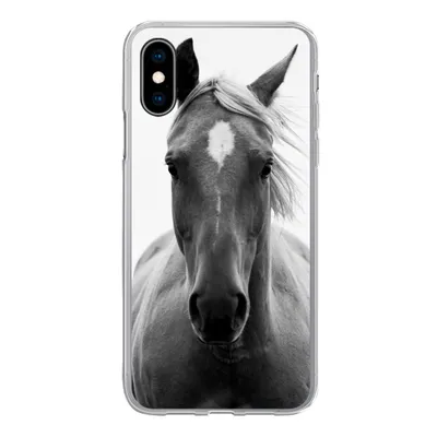 Produktbild von MuchoWow® Handyhülle Schutzhülle Hülle für iPhone X Pferd - Tier - Schwarz - Weiß Silikon Softcase Handy Hülle - Handyhülle