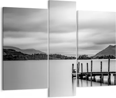 Produktbild von Bild auf Leinwand - Leinwandbild - 3 Teile - Schwarzweiß Landschaft See - 95x80cm - Wand Bild - Wanddeko - Wandbilder - Leinwanddruck - Bilder - Wanddekoration - Leinwand bilder - CB95x80-4321