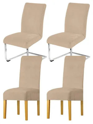 Produktbild von Stuhlhussen 4er Set, Samt, Universell, Waschbar, Stretch, Kamel