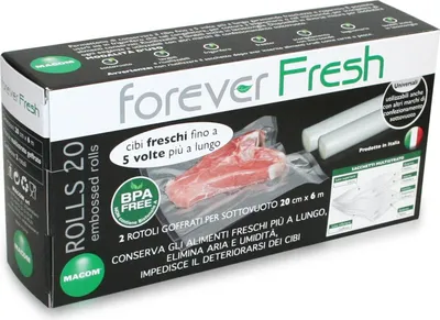 Immagine prodotto di Macom Rolls 20, Rotolo per confezionamento sottovuoto, 2 pezzi, Macom Forever Fresh, 6 m, 20 cm, Bisfenolo A