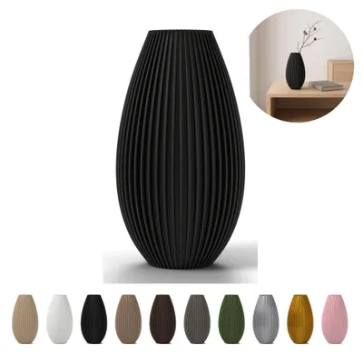 Immagine prodotto di Vaso decorativo rigato 17 cm, forma a goccia slanciata in PLA – Nero