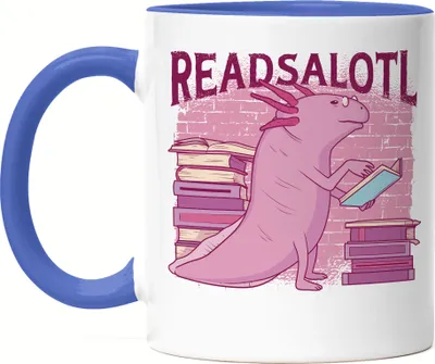 Produktbild von Reads a lotl Tasse blau Bücherwürmer Wurmmotiv Tierliebe Bücherliebe Bücherfreund Tierfreund Buch lesen Bücher Spaß