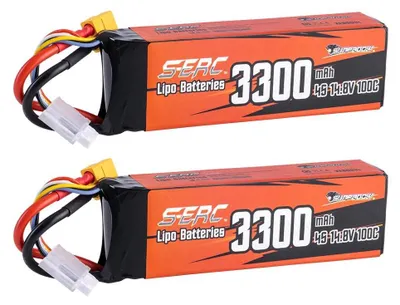Productafbeelding van Lithium-polymeer accu, 3300mAh, 14,8V, hoge ontlaadsnelheid, 3300-4S-100C, 2 stuks, 14,8V