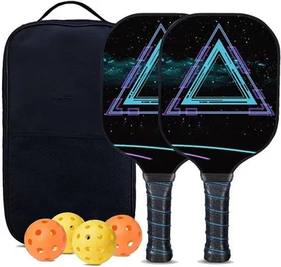 Obrázek produktu pro Sady na pickleball ze sklolaminátu, 4 míčky, 2 rakety a 1 přepravní taška, ideální pro začátečníky i profesionály