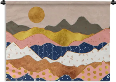 Produktbild von MuchoWow® Wandteppich Wandbehang Pastell - Gold - Muster 150x112 cm Tapisserie Dekoration Wandtuch - Wanddecke - Wandteppiche