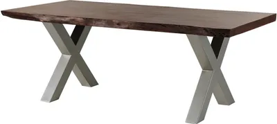 Image de MASSIVMOEBEL24 | Table à manger 220x100 en bois d'acacia marron mat pieds en X gris FREEFORM 5