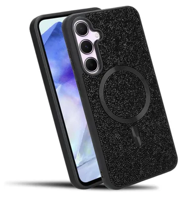 Produktbild von Cadorabo Hülle für Samsung Galaxy A55 5G Hülle Glitzer kompatibel mit MagSafe in SCHWARZ magnetische Handyhülle Sparkle Diamond für Samsung Galaxy A55 5G stoßfeste Diamant Crystal Schutzhülle mit Magnetkraft