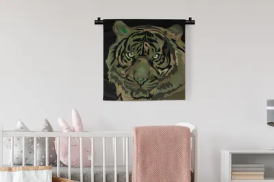Produktbild von MuchoWow® Wandteppich Wandbehang Tiger - Kopf - Grün 60x60 cm Tapisserie Dekoration Wandtuch - Dekorationen - Wand Decke