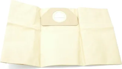 A beige vacuum cleaner bag is laid flat on a white background, folded in thirds.