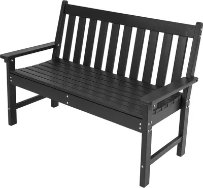 Produktbild von KOMFOTTEU 2 Sitzer Gartenbank, wetterfeste Sitzbank mit Rückenlehne & Armlehnen, Terrassenbank aus HDPE bis 300 kg belastbar, Parkbank für Balkon Garten Terrasse, 132,5 x 62,5 x 91cm (Schwarz)