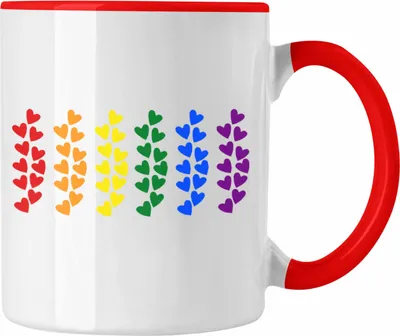 Produktbild von Trendation - Regenbogen Tasse Geschenk LGBT Schwule Lesben Transgender Grafik Pride Herzen Flagge (Rot)